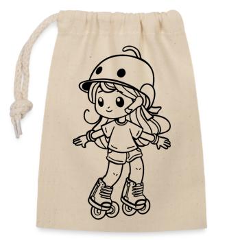 Roller Skating Mädchen Cartoon - Verschließbarer Geschenkbeutel aus Baumwolle (14x20cm) - Natur - Vorne