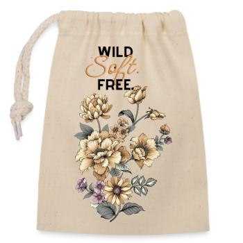 Floral design "Wild.Soft.Free" - Closable cotton gift bag (14x20cm) - nature - Front