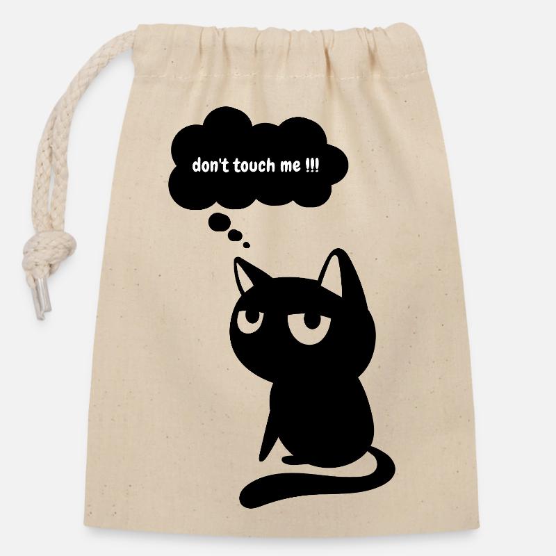 Chat drôle « Ne me touche pas » - Sac cadeau en coton avec cordon (14 x 20 cm) - nature