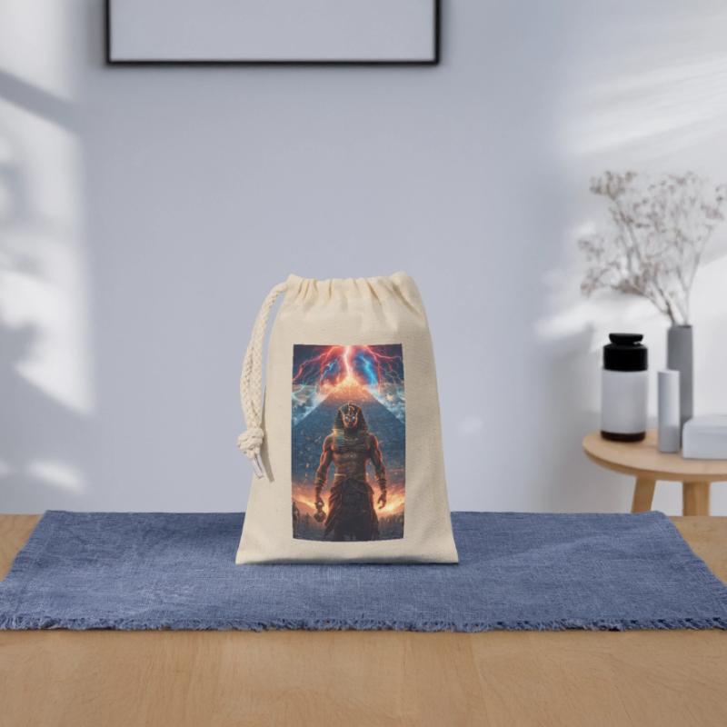 Pharaon du Tonnerre devant la pyramide Sac cadeau en coton avec cordon (14 x 20 cm)