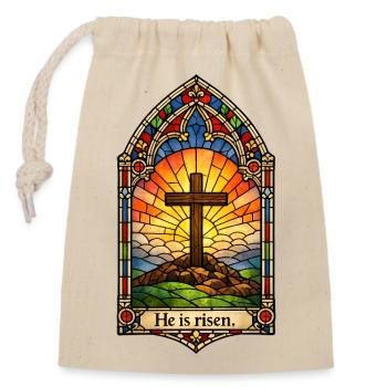 Resurrection He is Risen Easter Jesus - Closable cotton gift bag (14x20cm) - nature - Front