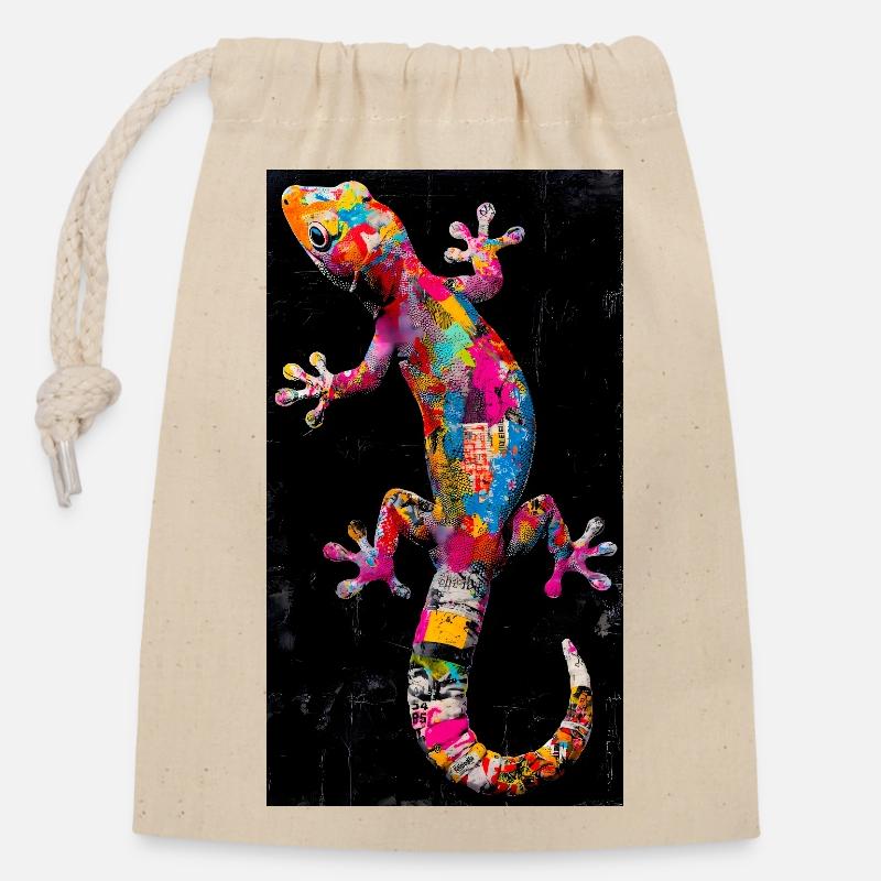 Gecko - Closable cotton gift bag (14x20cm) - nature