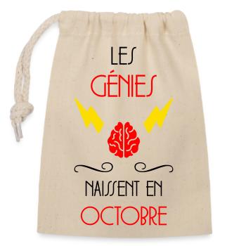les génies naissent en Octobre - Anniversaire - Sac cadeau en coton avec cordon (14 x 20 cm) - nature - Devant
