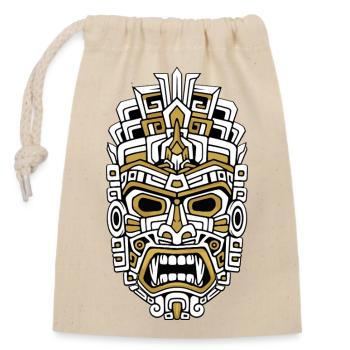 Masque Maya Divin Or et Blanc Totem Antique - Sac cadeau en coton avec cordon (14 x 20 cm) - nature - Devant