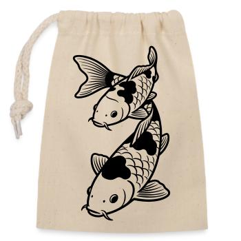 Koi-Karpfen - Verschließbarer Geschenkbeutel aus Baumwolle (14x20cm) - Natur - Vorne