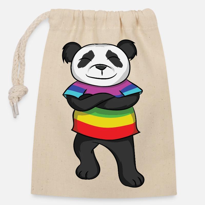 Panda Rainbow Pride with Attitude - Closable cotton gift bag (14x20cm) - nature