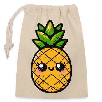 Kawaii pineapple with green foliage - Closable cotton gift bag (14x20cm) - nature - Front