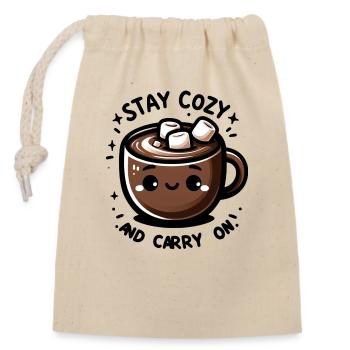 Stay cozy and Carry on - Closable cotton gift bag (14x20cm) - nature - Front