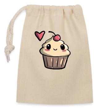 Cupcake plein d’amour - Sac cadeau en coton avec cordon (14 x 20 cm) - nature - Devant