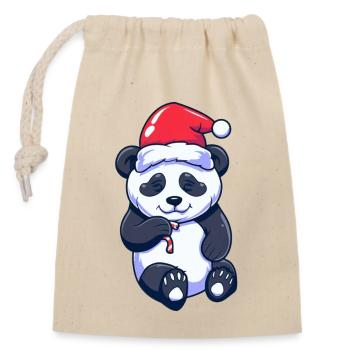 Süßer Panda mit Weihnachtsmütze - Verschließbarer Geschenkbeutel aus Baumwolle (14x20cm) - Natur - Vorne