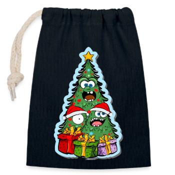 sapin de Noël drôle - Sac cadeau en coton avec cordon (14 x 20 cm) - bleu marine - Devant