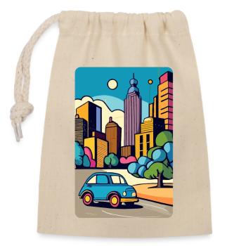 Voiture en ville - Sac cadeau en coton avec cordon (14 x 20 cm) - nature - Devant