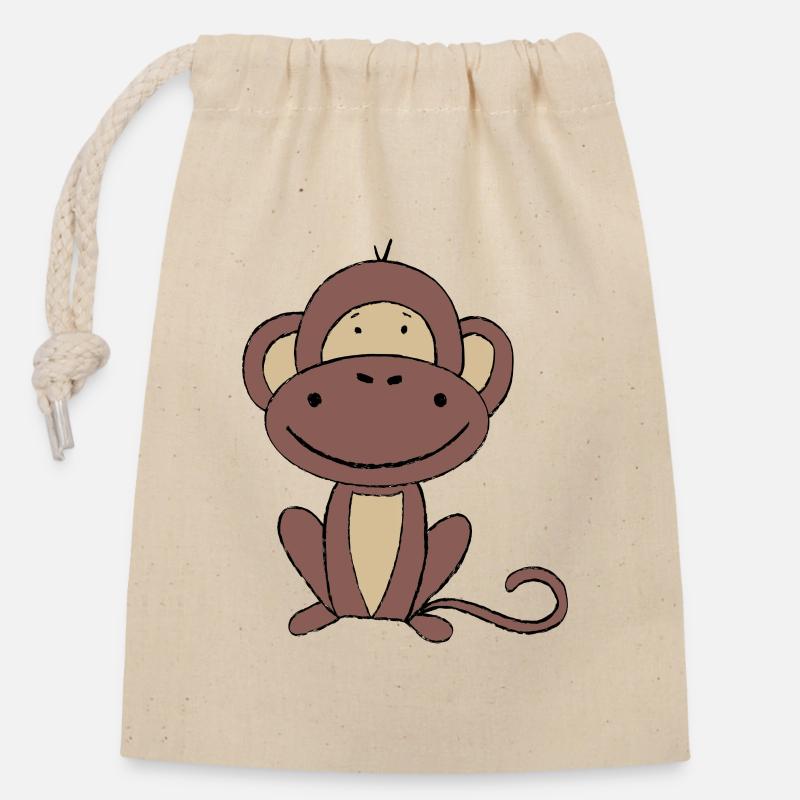 Monkey - Closable cotton gift bag (14x20cm) - nature