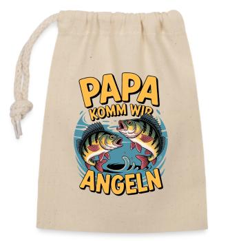 Papa komm wir angeln! Angelabenteuer mit Papa - Verschließbarer Geschenkbeutel aus Baumwolle (14x20cm) - Natur - Vorne