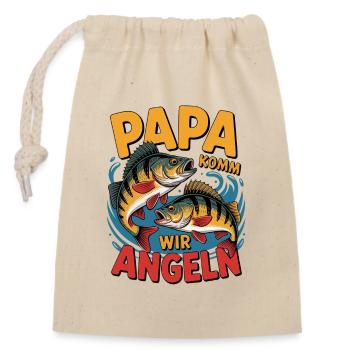 Papa komm wir angeln! Angelabenteuer mit Papa - Verschließbarer Geschenkbeutel aus Baumwolle (14x20cm) - Natur - Vorne