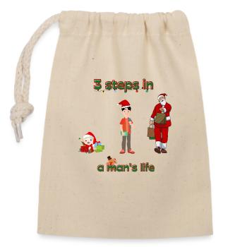 3 étapes dans la vie d’un homme - Noël - Sac cadeau en coton avec cordon (14 x 20 cm) - nature - Devant