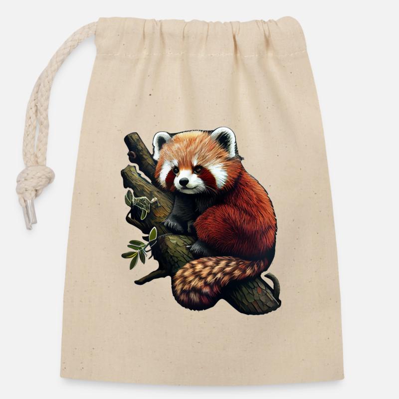 Roter Panda - Verschließbarer Geschenkbeutel aus Baumwolle (14x20cm) - Natur