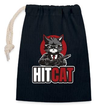 HitCat (en anglais seulement) - Sac cadeau en coton avec cordon (14 x 20 cm) - bleu marine - Devant