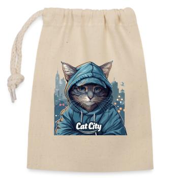 Purring Trends: Cat City Fashion for Trends - Closable cotton gift bag (14x20cm) - nature - Front
