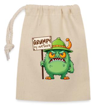 Drôle monstre de mauvaise humeur - Sac cadeau en coton avec cordon (14 x 20 cm) - nature - Devant
