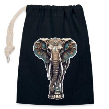 Elephant / Animal / Oriental / Flowers / Pattern - Closable cotton gift bag (14x20cm) - navy - Front
