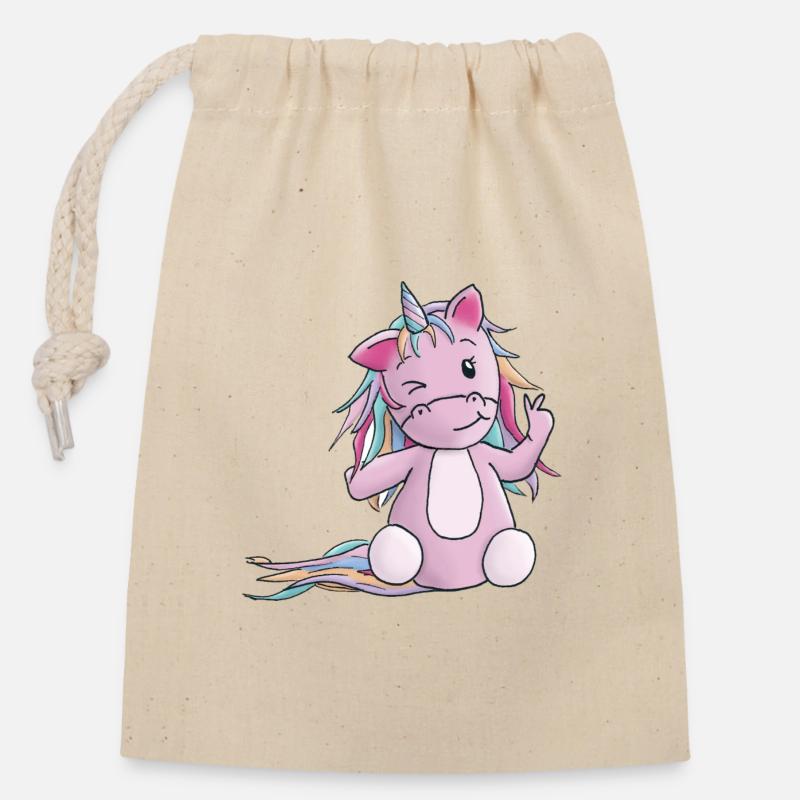 Einhorn Peace - Verschließbarer Geschenkbeutel aus Baumwolle (14x20cm) - Natur