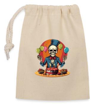 Skeleton celebrates its birthday! - Closable cotton gift bag (14x20cm) - nature - Front