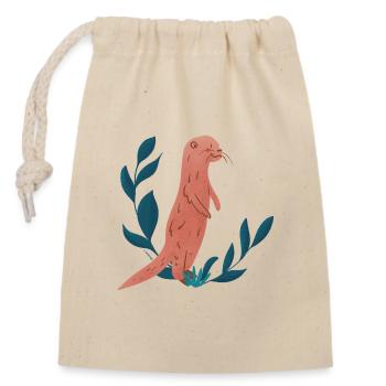 Loutre et feuilles - Sac cadeau en coton avec cordon (14 x 20 cm) - nature - Devant