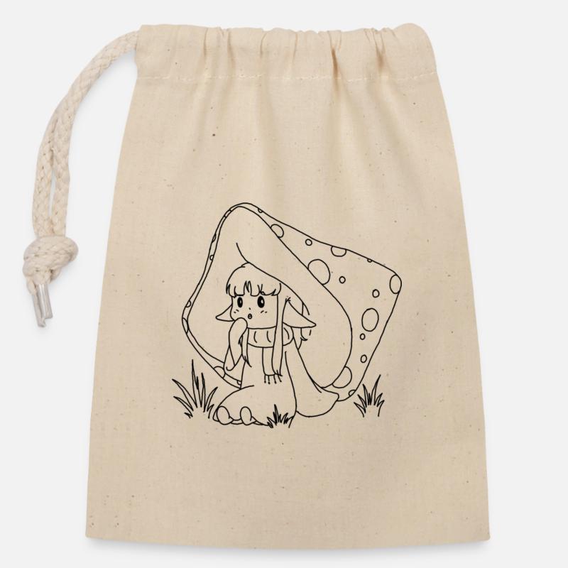 Fille champignon - Sac cadeau en coton avec cordon (14 x 20 cm) - nature