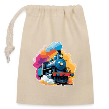 Locomotive à vapeur colorée pour les petits cheminots - Sac cadeau en coton avec cordon (14 x 20 cm) - nature - Devant