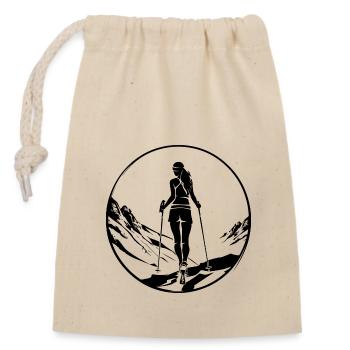 Nordic Walking Woman - Closable cotton gift bag (14x20cm) - nature - Front