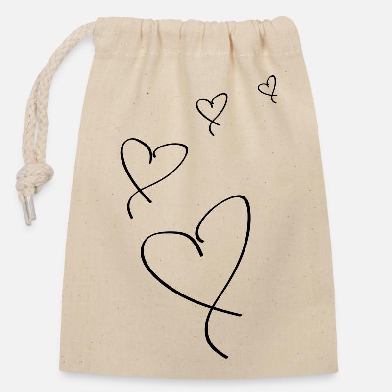 Flying Hearts - Closable cotton gift bag (14x20cm) - nature