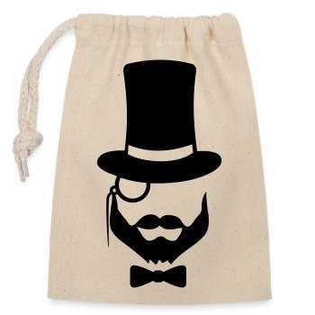 man sir cylinder hat monocle glasses face head - Closable cotton gift bag (14x20cm) - nature - Front
