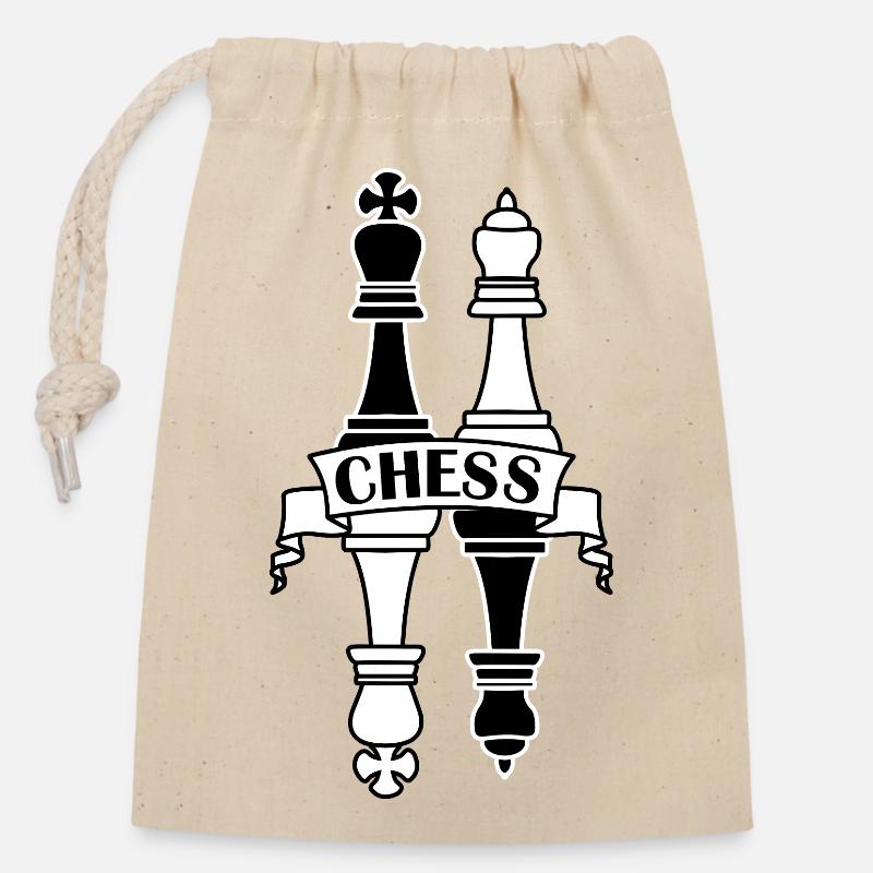 Échecs roi noir et blanc reine - Sac cadeau en coton avec cordon (14 x 20 cm) - nature