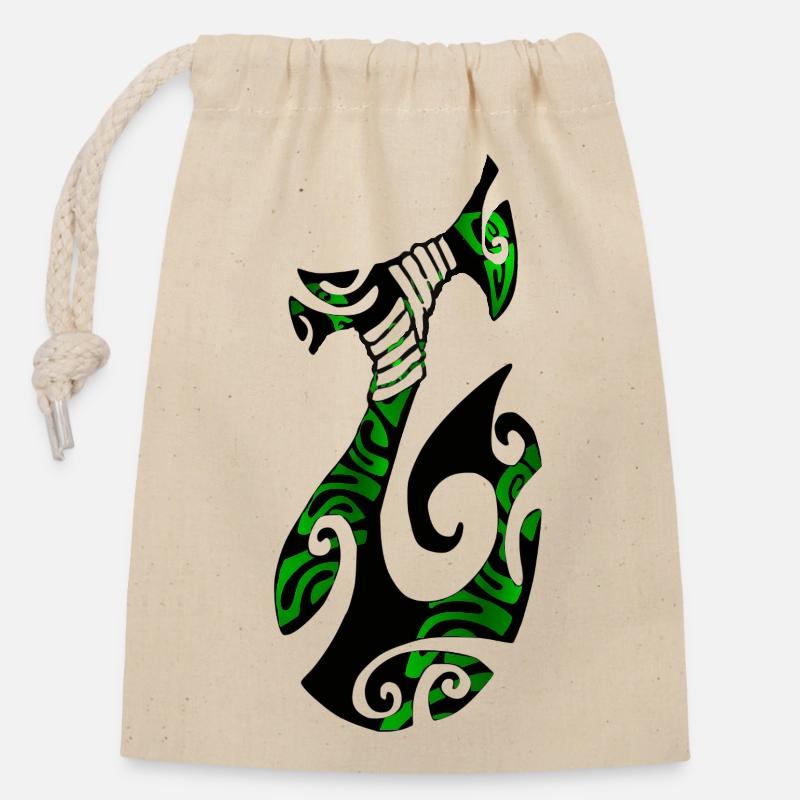 MATAU - Noir (Hameçon polynésien) - Sac cadeau en coton avec cordon (14 x 20 cm) - nature