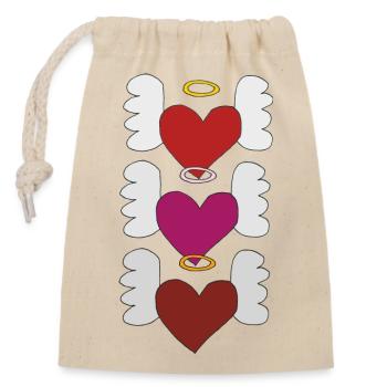 Hearts with wings - Closable cotton gift bag (14x20cm) - nature - Front