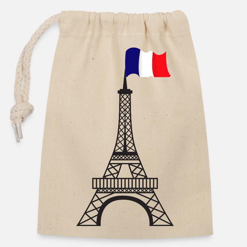 Tour Eiffel - Sac cadeau en coton avec cordon (14 x 20 cm) - nature