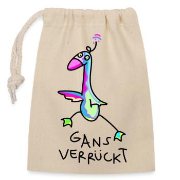 Gans verrückt ( b) - Verschließbarer Geschenkbeutel aus Baumwolle (14x20cm) - Natur - Vorne