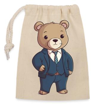 Bear in a Suit - Closable cotton gift bag (14x20cm) - nature - Front