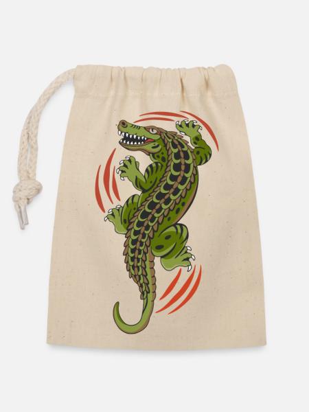 Aligator Krokodil Reptil - Verschließbarer Geschenkbeutel aus Baumwolle (14x20cm) - Natur