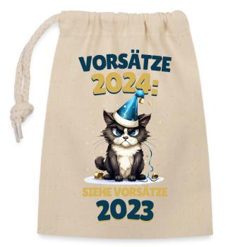 Silvester Vorsätze 2024 Katze Siehe 2023 Lustig - Verschließbarer Geschenkbeutel aus Baumwolle (14x20cm) - Natur - Vorne