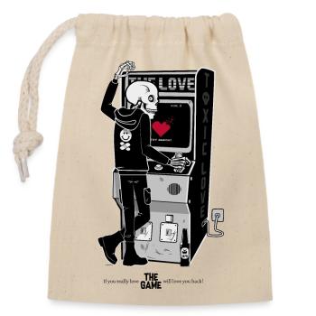 Skelett am Retro Arcade Herzschmerz - Verschließbarer Geschenkbeutel aus Baumwolle (14x20cm) - Natur - Vorne