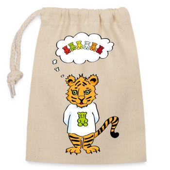 Gummibärchen-Tiger - Süß und Wild - Yummy - Verschließbarer Geschenkbeutel aus Baumwolle (14x20cm) - Natur - Vorne