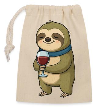 Süßer Faultier Weinliebhaber Cartoon Rotwein - Verschließbarer Geschenkbeutel aus Baumwolle (14x20cm) - Natur - Vorne