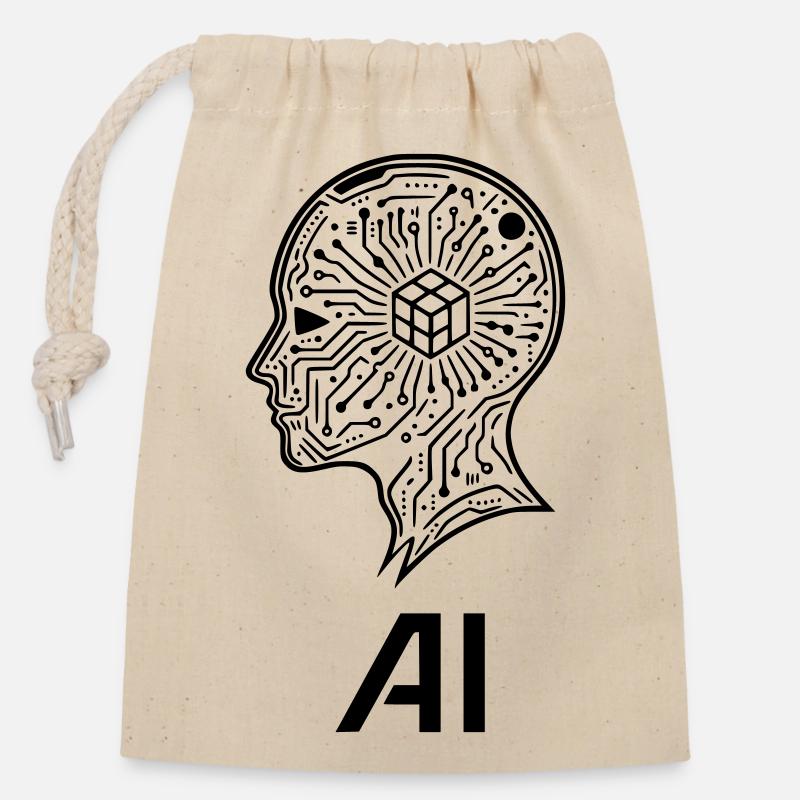künstliche Intelligenz - Verschließbarer Geschenkbeutel aus Baumwolle (14x20cm) - Natur