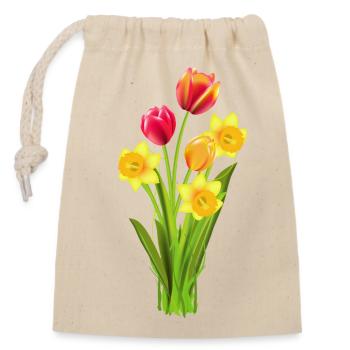 Tulipes et jonquilles colorées en guise de salut printanier - Sac cadeau en coton avec cordon (14 x 20 cm) - nature - Devant