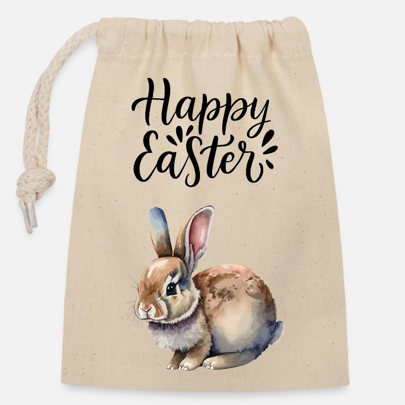 Frohes Osterhase - Verschließbarer Geschenkbeutel aus Baumwolle (14x20cm) - Natur