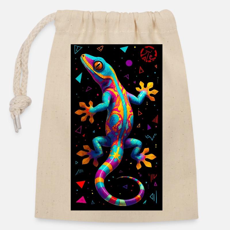 Gecko - Closable cotton gift bag (14x20cm) - nature