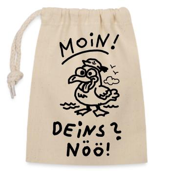 Moin Deins Nöö Möwe Nordisch Meer Witziger Spruch - Verschließbarer Geschenkbeutel aus Baumwolle (14x20cm) - Natur - Vorne