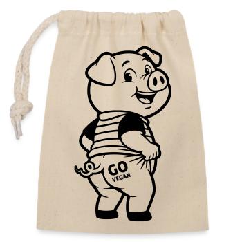 go vegan - Closable cotton gift bag (14x20cm) - nature - Front